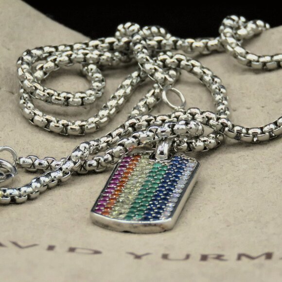 David Yurman Unisex 27mm Streamline Rainbow Dog Tag Pendant w/ 22" DY chain - Picture 1 of 12